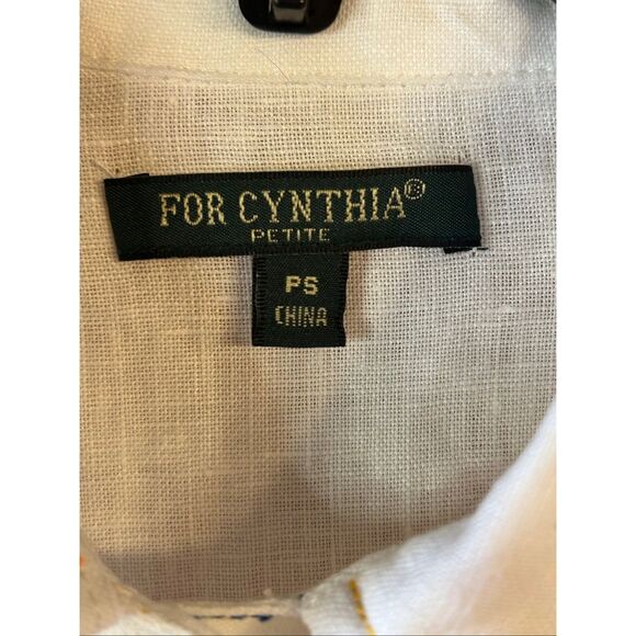 For Cynthia 100% Linen Button Up White Top Ruffled Hem NWT Size PS (6203) - Picture 4 of 7